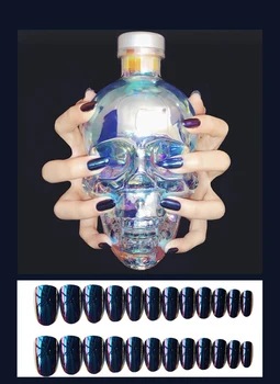 

24pcs Blue Purple Gradient Mirror False Nails Salon Long Nail Tip Extension Press On Fake Nails Shiny Punk Ladies Manicure