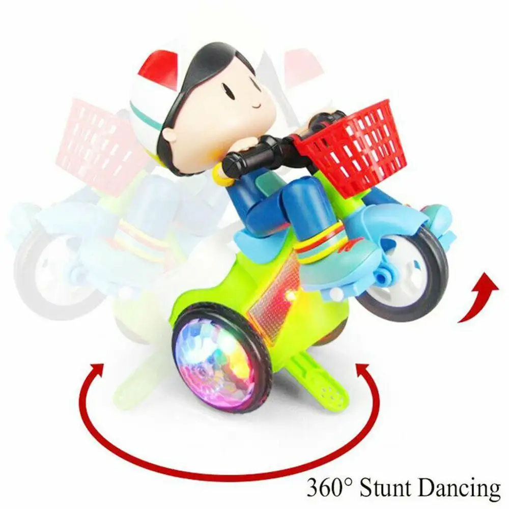 

Electric Kids Tricycle Toys 360° Rotating Stunt Bicycle Music Light Toy Dynamic Lighting Portable Battery Powered Electric Toy