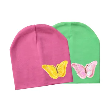 

New Baby boy girl hat color butterfly cloth sticker Toddler Infant Beanie Hat Spring Autumn Winter Children's Hats kids beanies