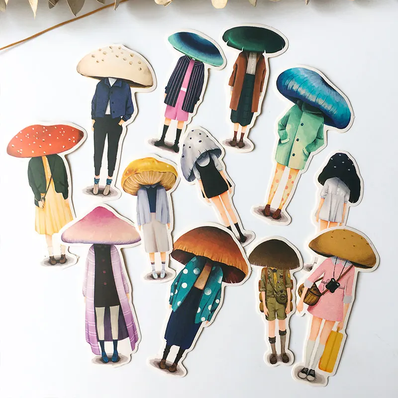 DIY винтажные наклейки для девочек с грибами, акварельные, ручная роспись, альбом для скрапбукинга, блокнот, карточки для дневника, декоративные наклейки