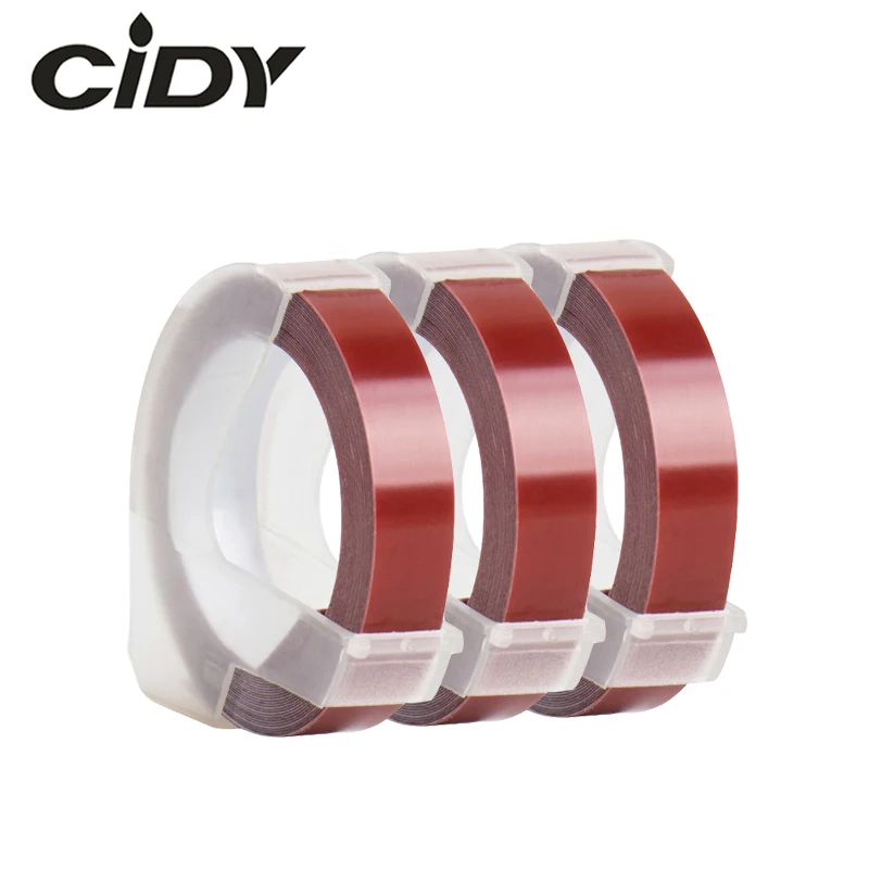 CIDY 3 рулона 9 мм * м Dymo 3D пластиковая темно бордовая красная цветовая фотография