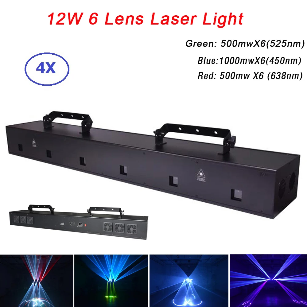 

6 Lens Animation 12W RGB Laser Projector Professional Stage Lighting Effect DMX 512 Laser Scanner DJ Disco Party showlight Laser