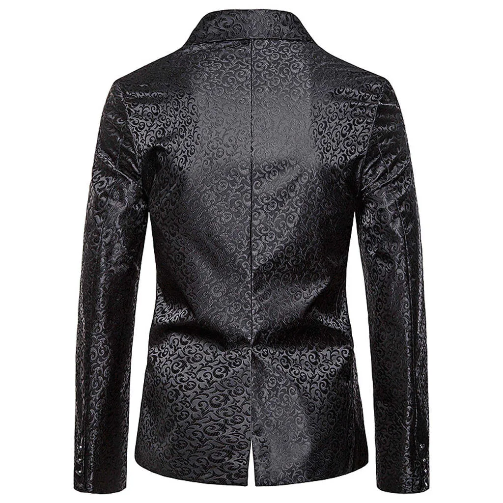 Блейзер Masculino Slim Fit Мужская осенне-зимняя повседневная куртка на пуговицах с золотым принтом пальто с длинными рукавами топ мужская куртка Верхняя одежда Пальто