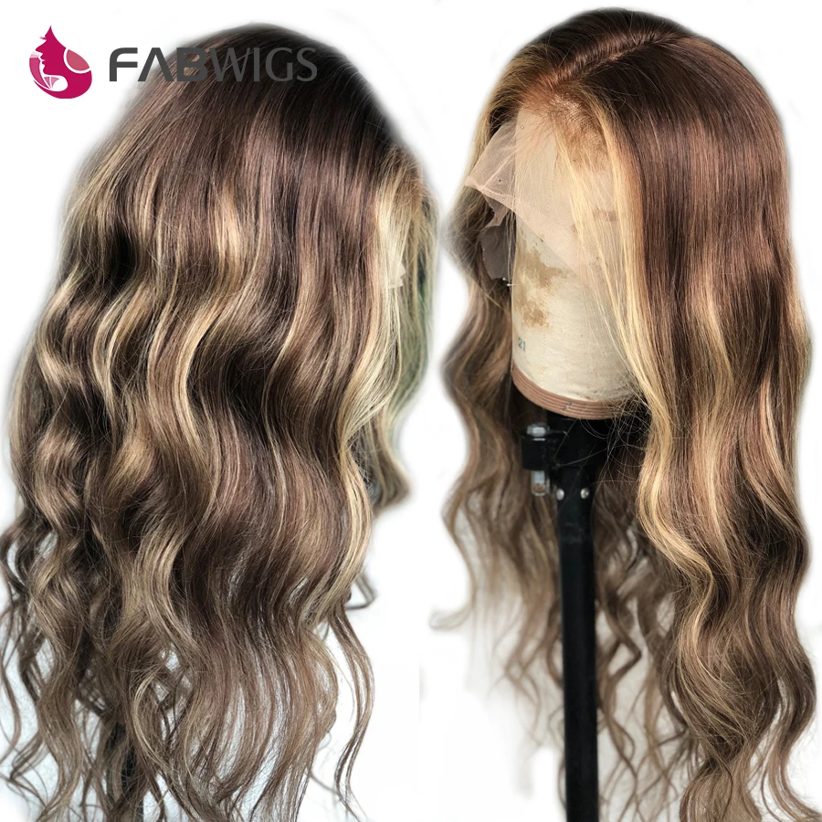 Fabwigs 150% плотность Выделите Омбре блонд полный шнурок человеческих волос парики прозрачные парики шнурка предварительно выщипанный полный парик шнурка remy волос