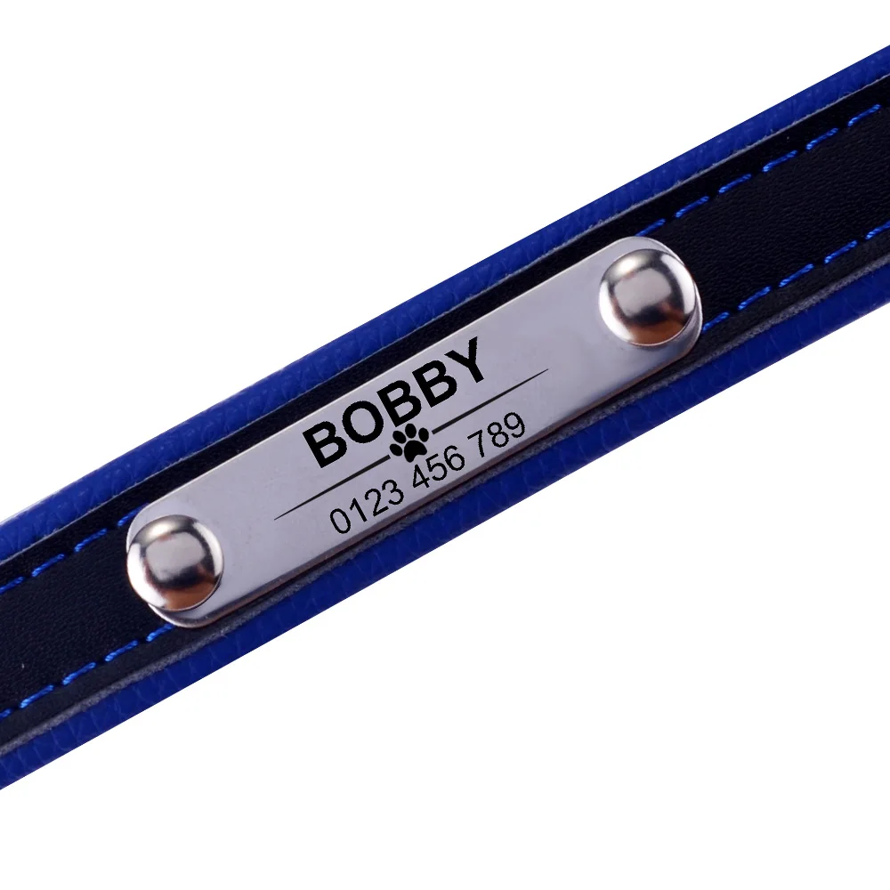 Leather Dog Collar Personalized Engraved Name Plate Puppy Pet Dogs XS/S/M/L Dog Tag