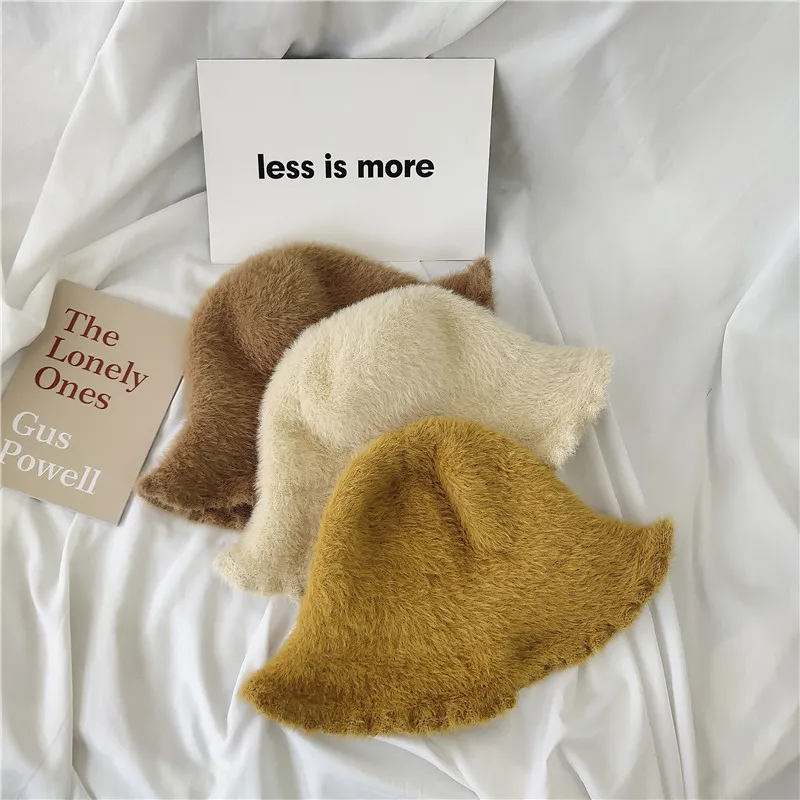 

Bucket Hat Women's Autumn And Winter Korean-style Nap Versatile Japanese-style Rabbit Fur Hat Children Winter Warm Plush Fashion
