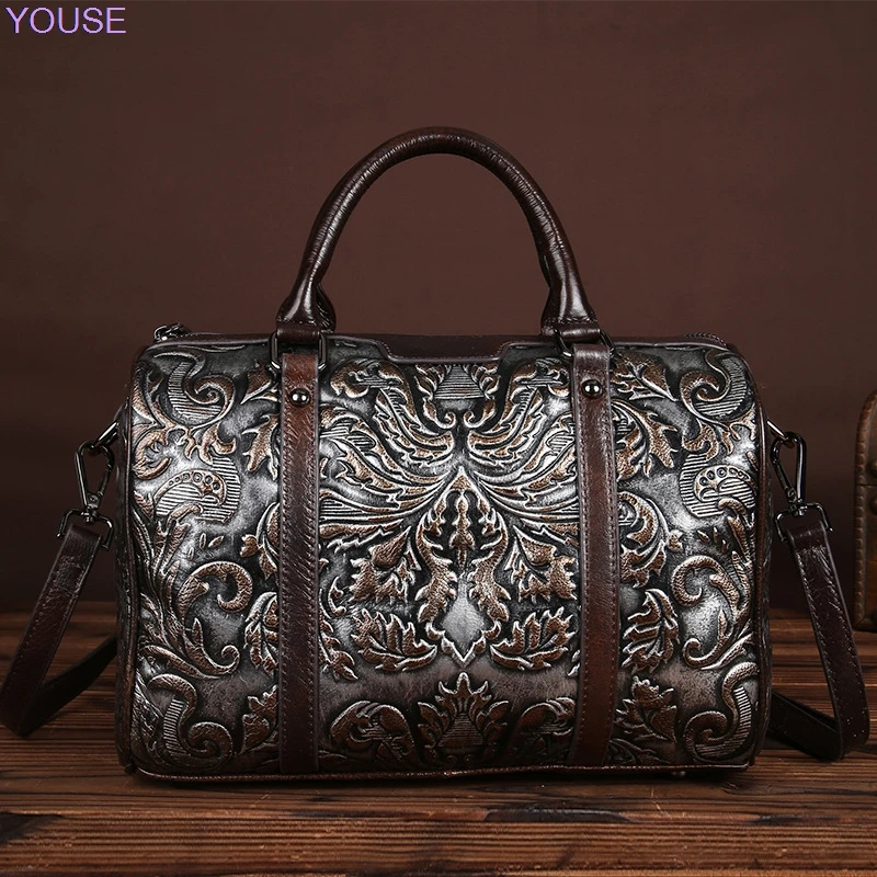 

Genuine Leather Retro Full-grain Leather Handbag Embossed Hand-rub Color Pillow Single-shoulder Bag for Women Large Bag