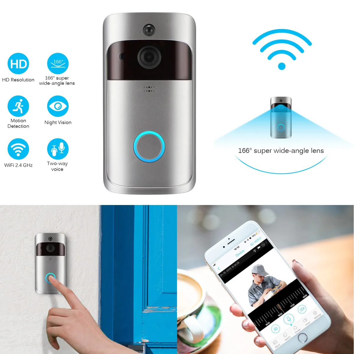 Умный IP видеодомофон wi-fi видеодомофон дверной звонок wifi дверной звонок камера для квартиры ик сигнализация беспроводная камера безопасности