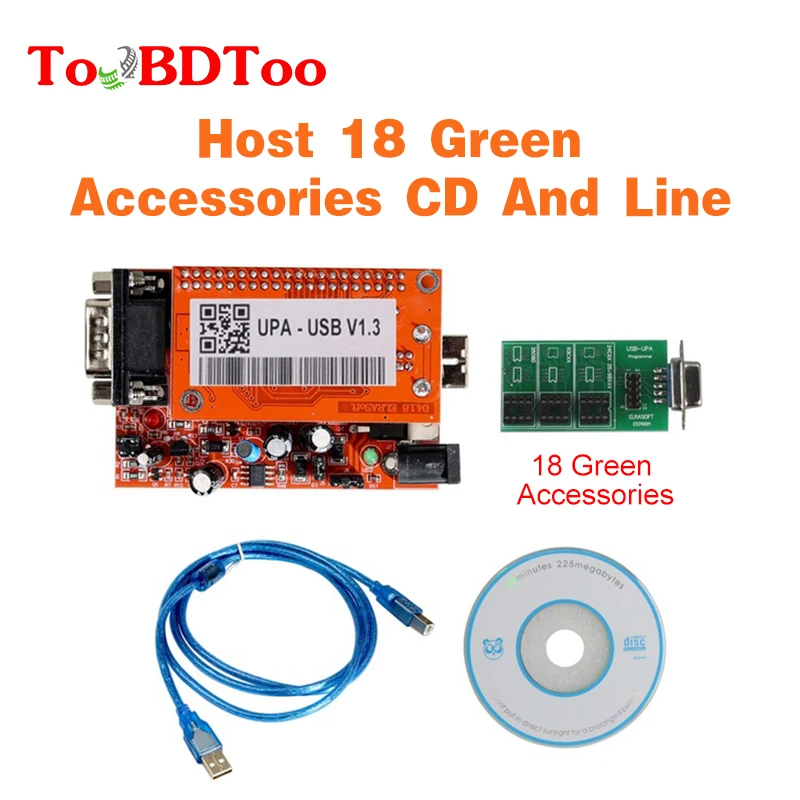 

New UPA V1.3 High Quality USB Programmer Full Adaptors With NEC Function With Host 18 Green Accessories CD And Line