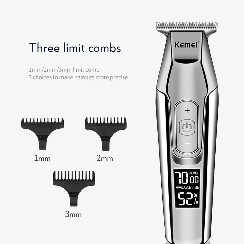 Kemei, Беспроводная Машинка для стрижки волос, профессиональный электрический триммер с ЖК-дисплеем, 0 мм, бритва для бороды, для мужчин, машинка для резки 40D