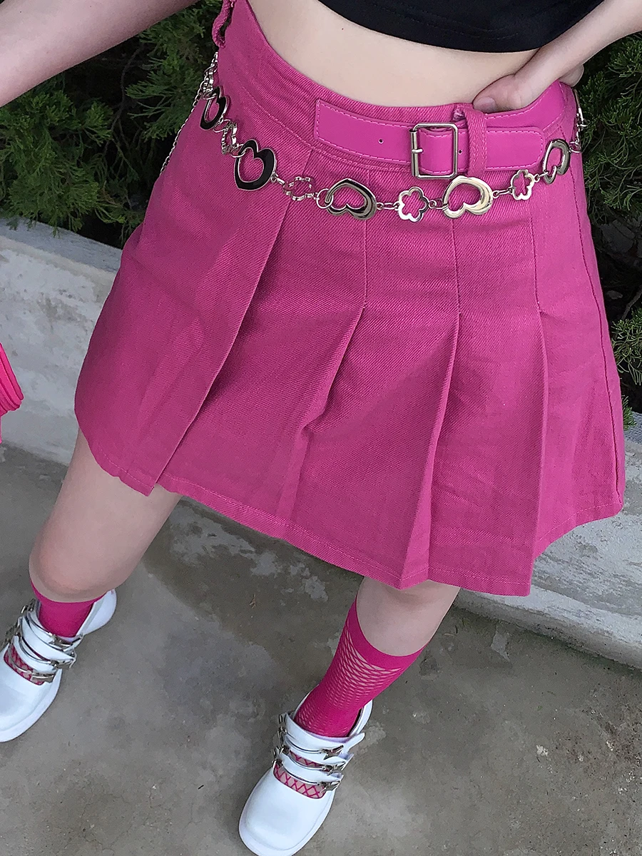 Y2K Japanese Harajuku high-waisted Denim pleated skirt Grunge Rose pink Sweet Cute Hot Girls Mini Skirt New harajuku grunge vintage low waisted cargo pants y2k aesthetics indie women