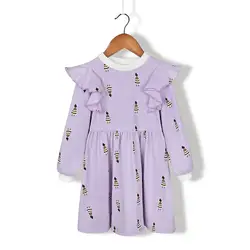 Платье для девочек 2019 г. Детское праздничное платье принцессы с бантом модные детские платья с длинными рукавами и цветочным рисунком для