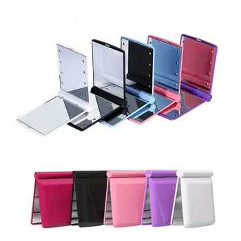 

Makeup Compact Mirror Cosmetic Folding Portable Pocket with 8 LED Lights Lamps for Tabletop Bathroom Travel