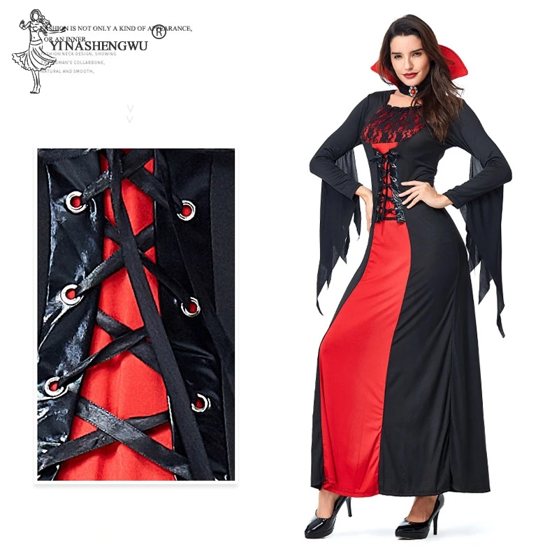 Deluxe Halloween Sexy Adult Women Vampire Costumes Victorian Vamp Fancy Party Dress Red and Black Witch Female Costumes