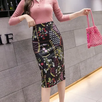 

New Fashion Womens Skirt 2019 Fall Winter High Waist Casual Print streetwear Sexy Tight Split Harajuku Skirts women