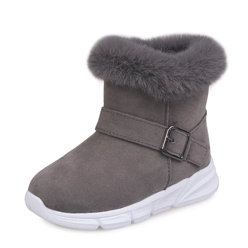 ULKNN/детская обувь; зимние сапоги; модные детские меховые теплые плюшевые ботинки; обувь для девочек 3, 4, 5, 6, 7, 8, 9, 10, 11, 12 лет - Цвет: gray