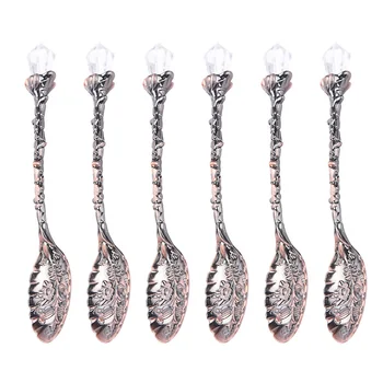 

6PCS Retro Elegant Carved Style Mini Spoon Coffee Tea Kitchen Spoons Tools Pattern Alloy Small Spoon