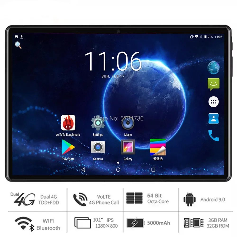 Планшет Google Android 9 0 Pie 10 дюймов Восьмиядерный 4G/1 3 ГБ + 32 1280*800 IPS Wi-Fi планшет 1 Youtube GPS