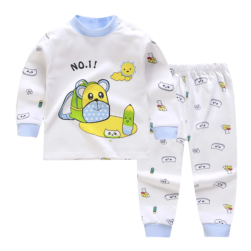  Cartoon Print Kids Baby Pajamas Sets Cotton Boys Girls Sleepwear Autumn Spring Winter Long Sleeve T