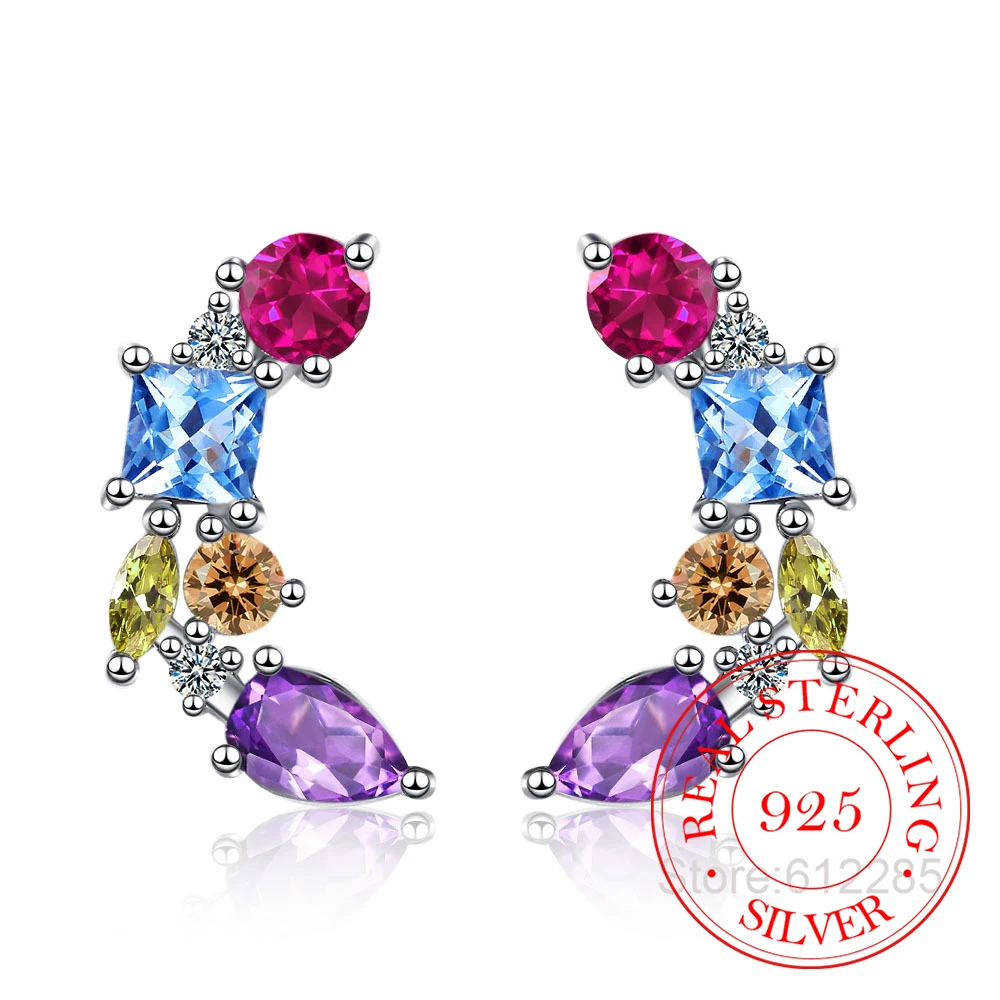 Rainbow Silver Stud Earring 100% 925 Sterling Silver