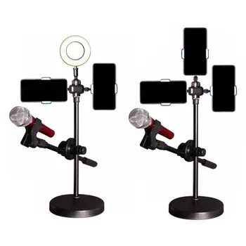

Phone Stand Ring Light Mirror for Selfie YouTube Video Live Makeup Photography Dimmable LED Light with Microphone Holder