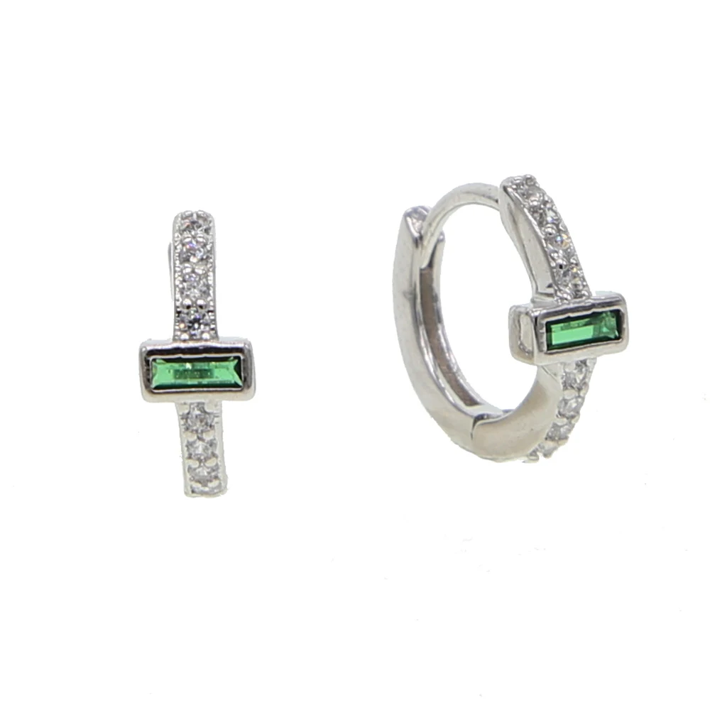 Свой камень цирконий маленькие серьги-кольца huggie 5 цветов простые Минимальный мини обручи Модные женские ювелирные изделия - Окраска металла: green