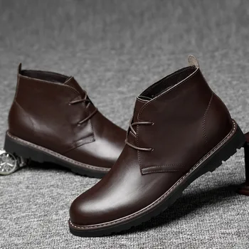 

daqo yards men high help cotton shoes head layer cowhide leisure Martin boots 36 to 48 yards retro male short boots