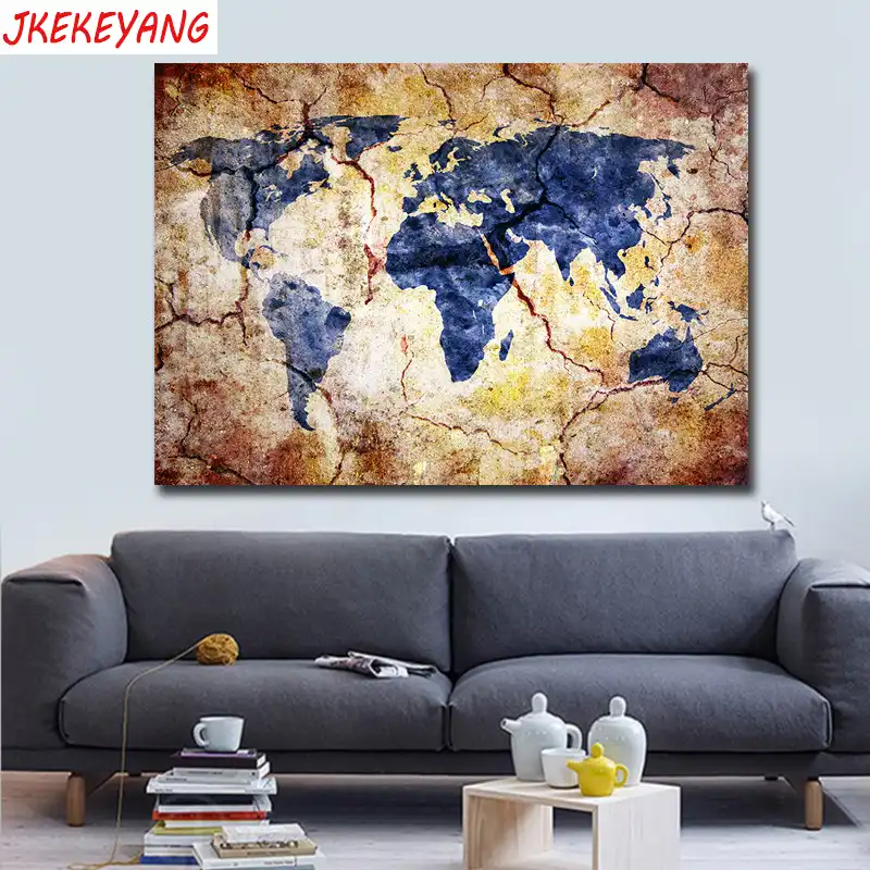 5D Diamond Painting World Map Embroidery Cross Stitch Modern Garden Home Decors