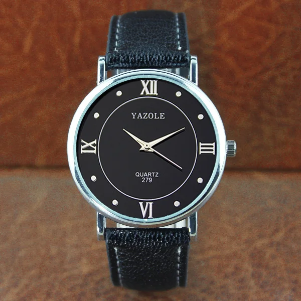 Black Black YAZOLE,, пара наручных часов, модные кварцевые часы для отдыха, водонепроницаемые, простые, римские цифры, циферблат, мужские, женские часы 279 - Цвет: Black Black