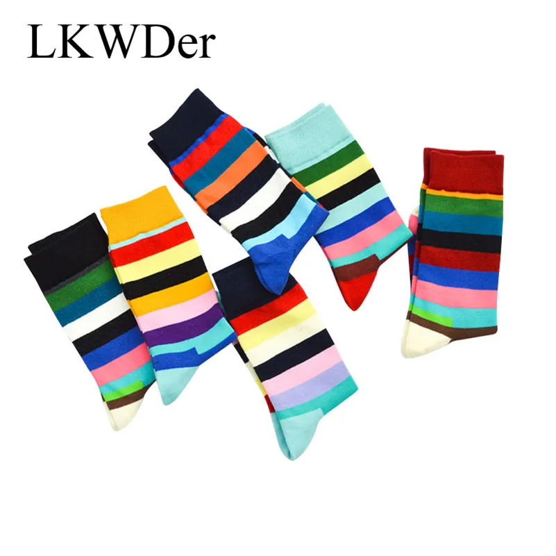 

LKWDer 6 Pairs Men's Funny Socks Calcetines Happy Socks For Men Chaussette Homme Colorful Striped Meias Comfortable Warm Socks