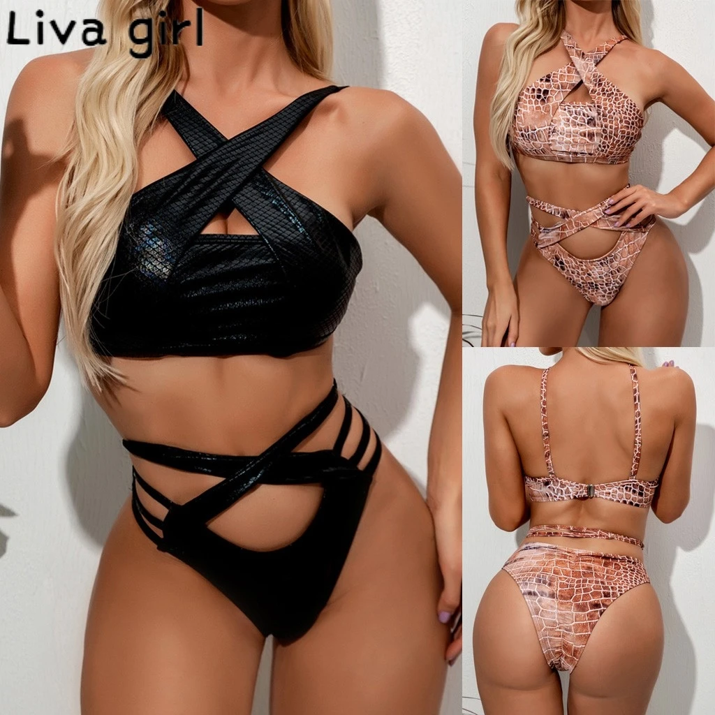 Liva girl бикини с перекрестными ремешками женский Глубокий v образный вырез пуш ап