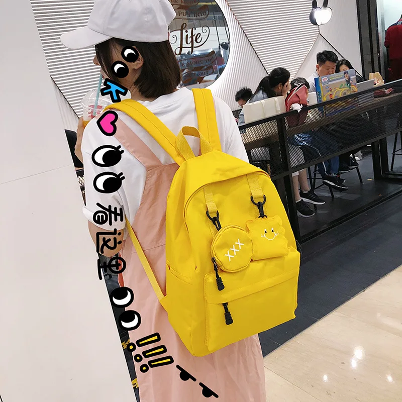 

2019 new student backpack student bag nylon solid color backpack