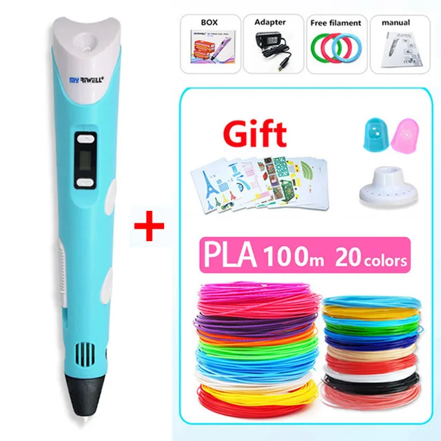 Myriwell abs 3d pen 3d pens 3d ручка 3д ручка 3d для объёмного рисования LCD дисплей,1.75мм pla пластик нить 3d печать ручка 3д ручку 3d ручка Сделай сам подарок детских подарков - Цвет: Add PLA100m