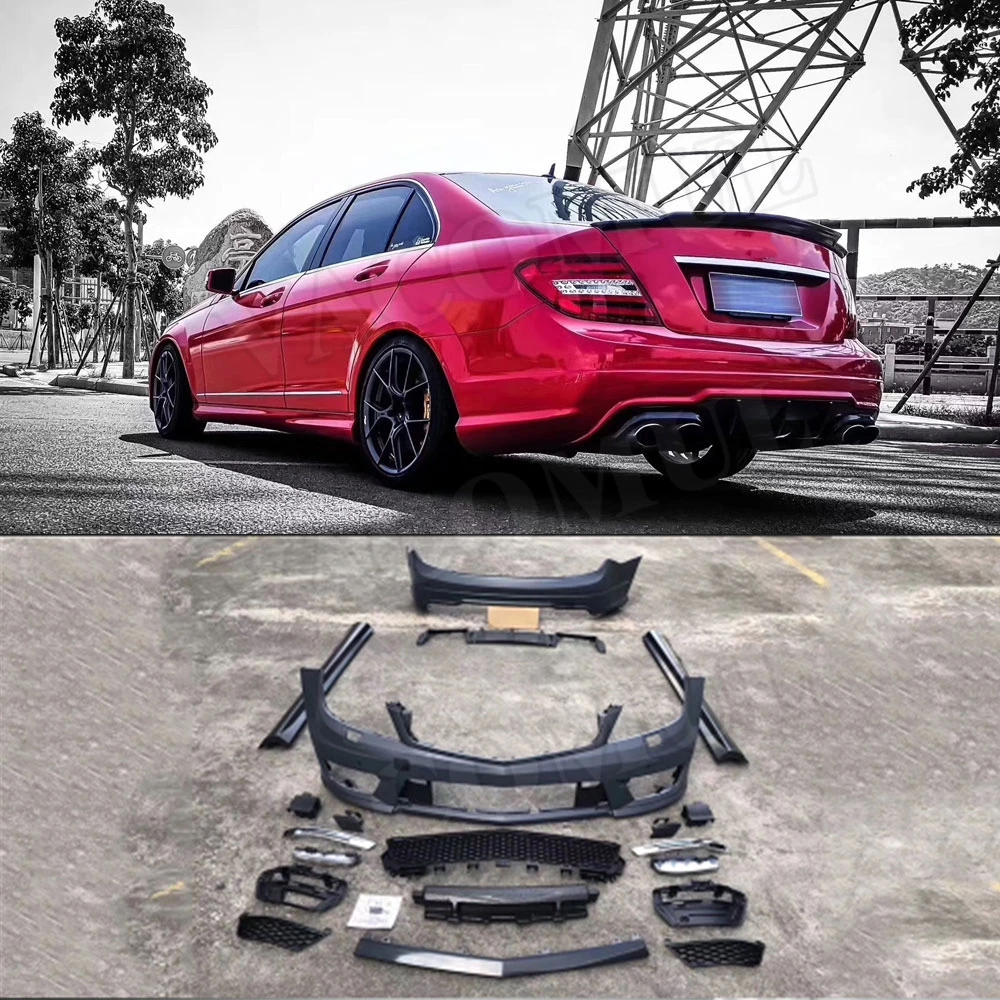 PP Unpainted Front Bumper Grill Side Skirts Rear Bumper Guard for Benz C Class W204 AMG Style 2006- 2012 Body Kits
