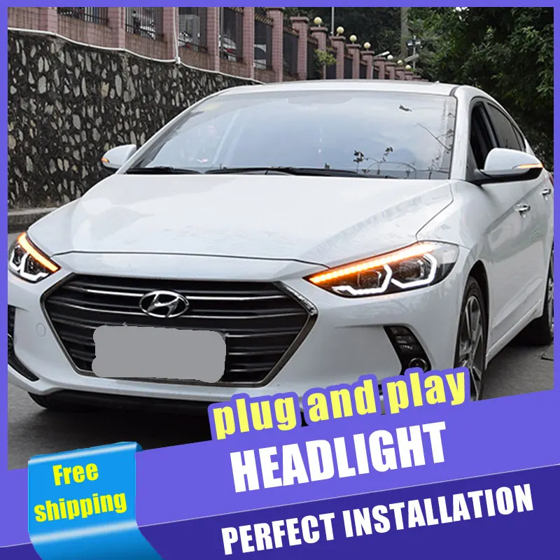 2 шт. автомобильный стиль светодиодный фары для hyundai Elantra 16-19 для Elantra Головной фонарь DRL Объектив двойной луч H7 HID Xenon bi xenon объектив