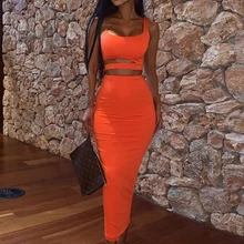 Long Skirts Crop-Top Fashion Outfit Two-Pieces-Set Strapless Elastic High-Waist Women