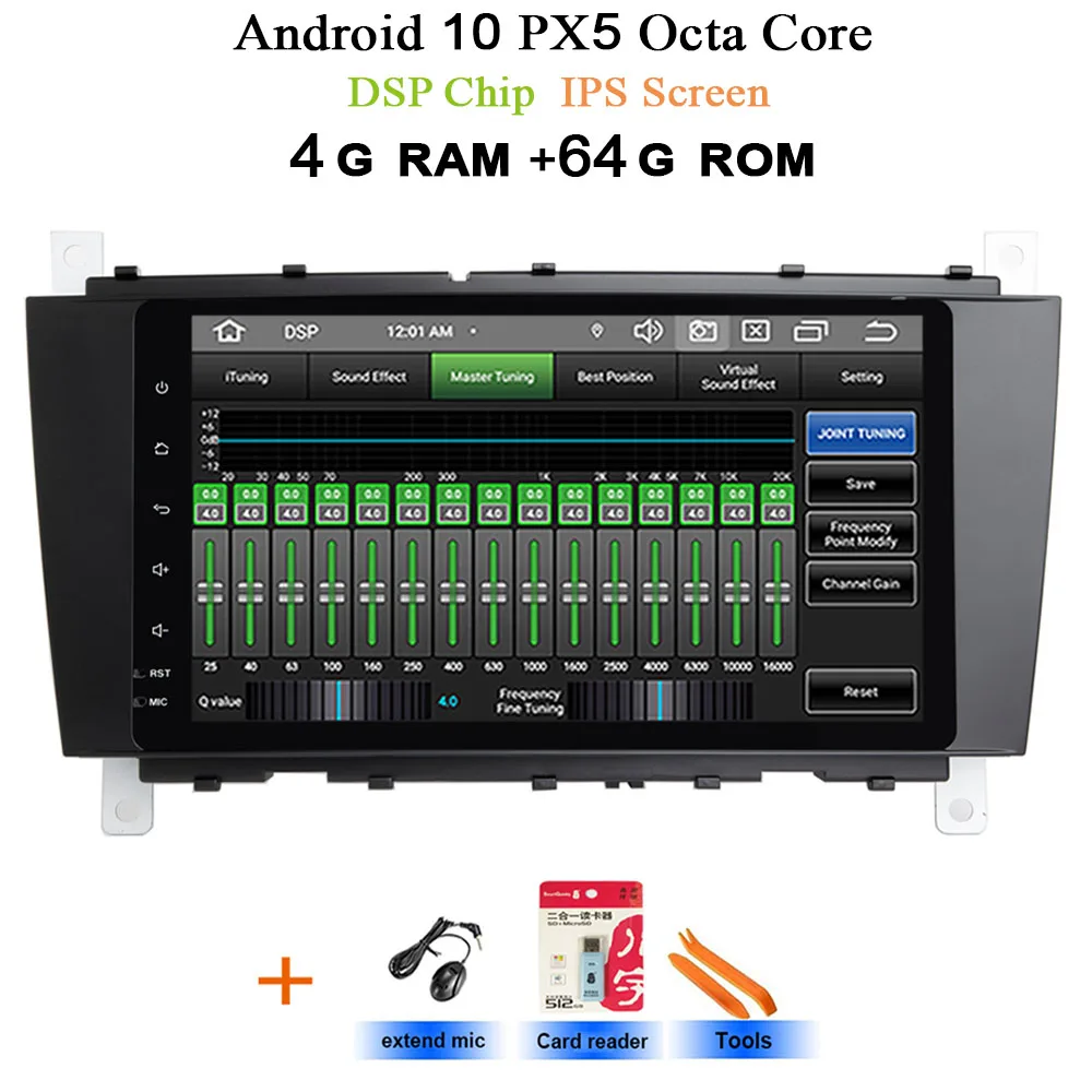 " ips DSP Android 10 4G 64G gps мультимедиаплеер для Mercedes Benz C Class W203 C200 C230 C320 CLK200 CLK350 CLK500 радио - Цвет: DSP-IPS PX5 4G-64G