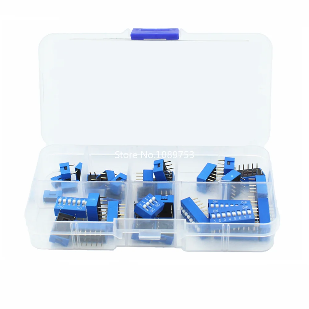 35PCS/LOT Blue Dip Switch Way 2.54mm Toggle Switch Snap Switches Mixed Kit Each 5PCS Combination Set