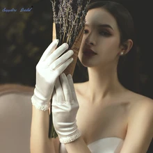 Сапфировые свадебные женские свадебные перчатки длиной до запястья цвета слоновой кости элегантные свадебные перчатки с аппликацией из бисера Вечерние перчатки