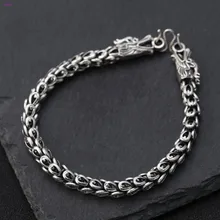 S925 чистого серебра Ретро Классический двойной дракон голова браслет тайский серебряный персональный Дракон Масштаб браслет для мужчин стиль