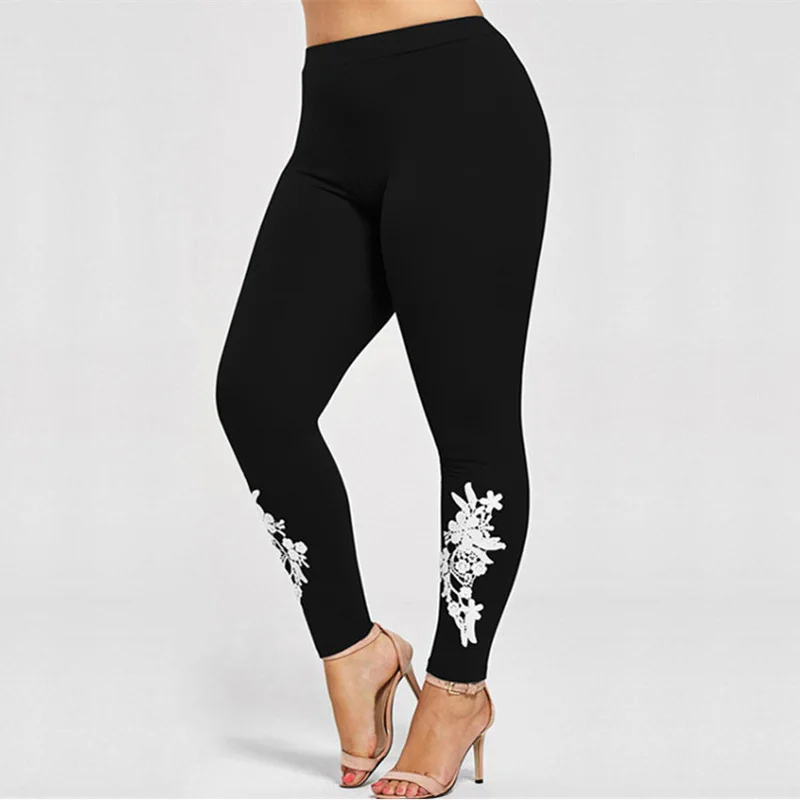

Plus Size Women Pants Skinny Casual Elastic Mid Waist Embroidery Floral Pencil Pants Skinny Female Joggers Autumn Sweatpants New