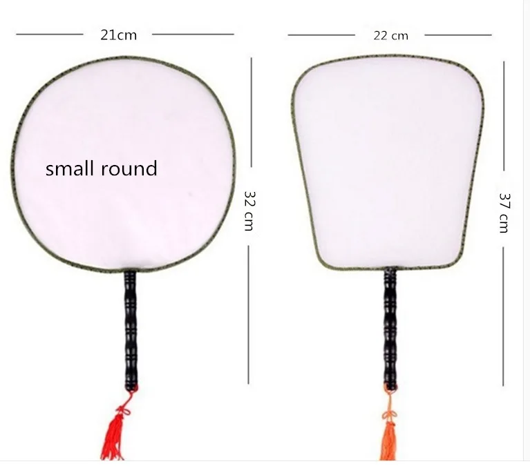 Square Blank White Chinese Silk Hand Fan Traditional Handle Round DIY Child Students Fine Art Painting Programs 10pcs/lot