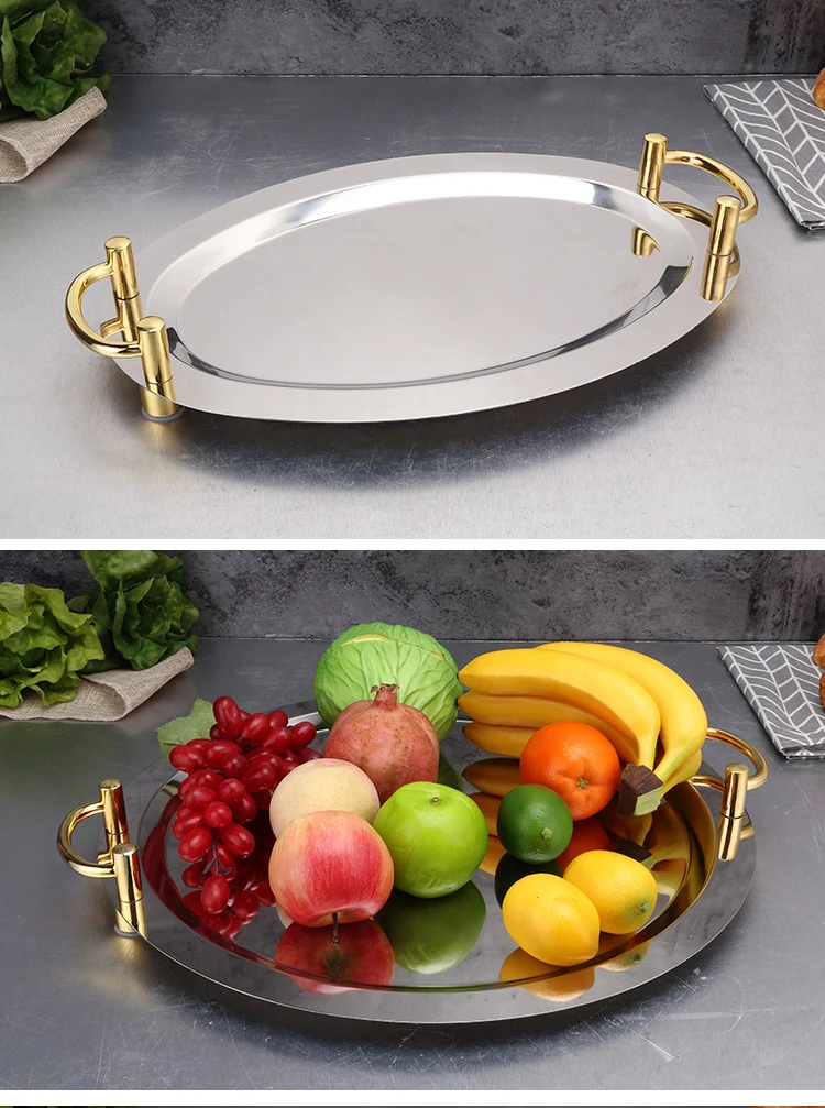 1 шт. золотой двойной овальный поднос из нержавеющей стали с двойными ушами для
