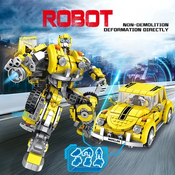 

PLS 621019 Updated version Large deformation robot hornets puzzle assemble One boy Lepining Building blocks boy toy