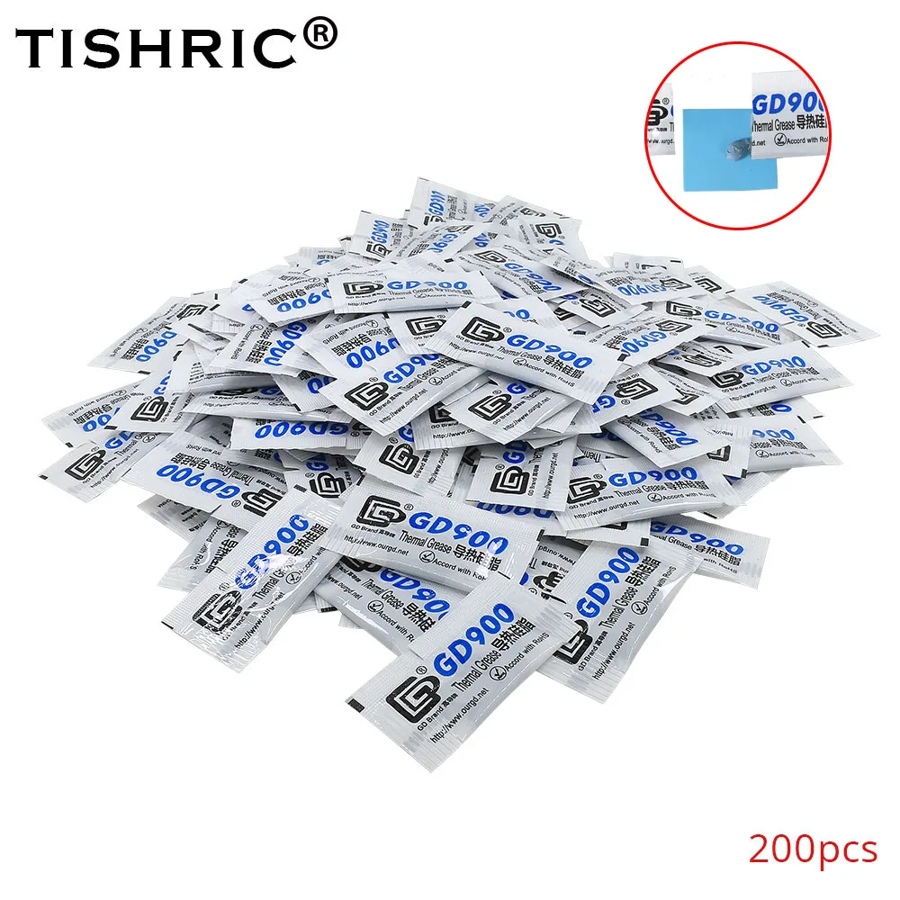 200pcs TISHRIC 200 шт. термопаста теплопроводный процессор кулер теплопроводность охлаждающий вентилятор Кремниевая паста теплоотвод для ПК VGA светодиодный - Цвет лезвия: 200pcs