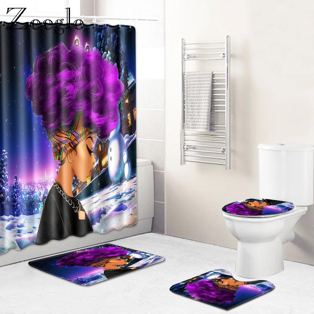 Zeegle Creative Bathmat Set 4pcs Bathroom Mat Set Christmas Mat for Toilet Decoration Dustproof Toilet Floor Rug Modern Soft Rug