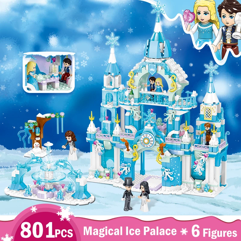 

Building Blocks Friends Girls Ice Snow Magic Castle Action Figure Carriage Princess Palace Brick Children Gift Toys