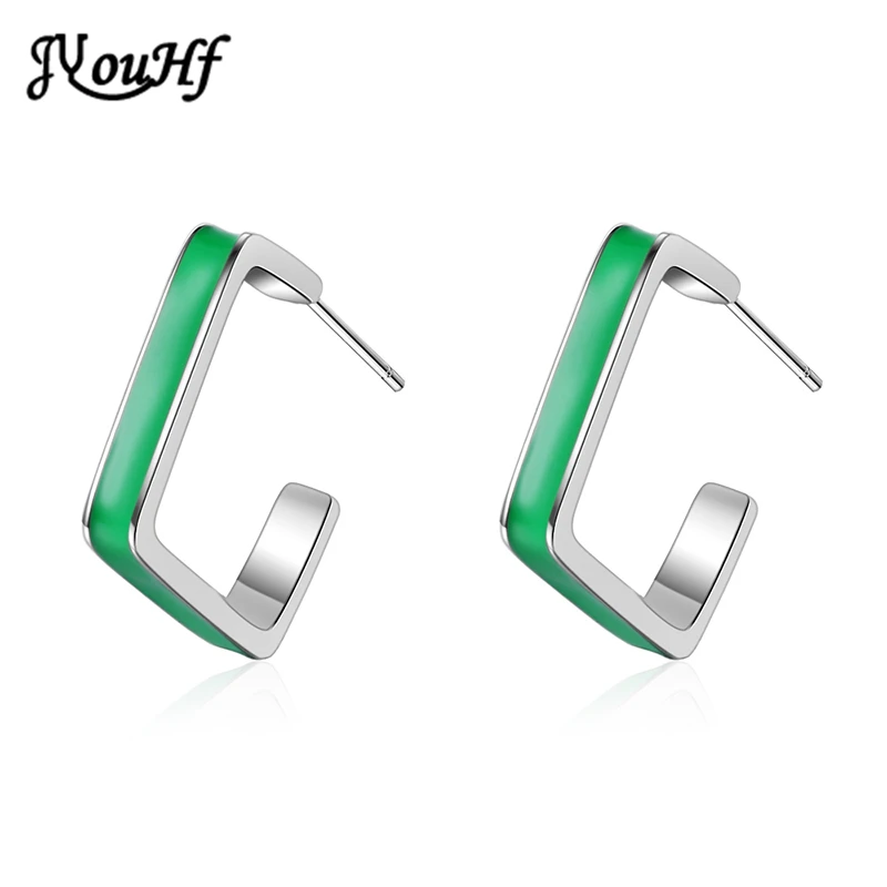 

JYouHF 2020 New Fashion 925 Sterling Silver Stud Earrings for Women Simple Style Green Geometric Square Earring Party Jewelry