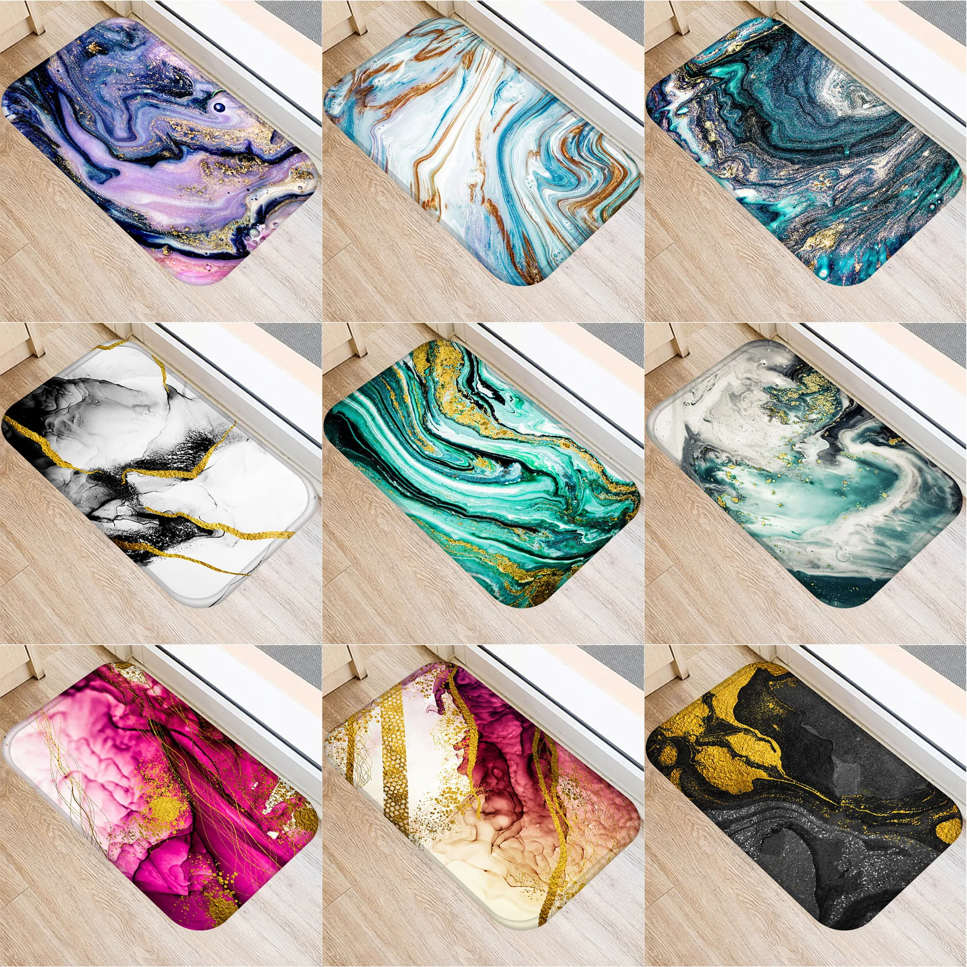 Kitchen Carpet Doormat Dustproof-Mats Marble-Map Floor-Room Velvet-Bottom Anti-Slip Colorful