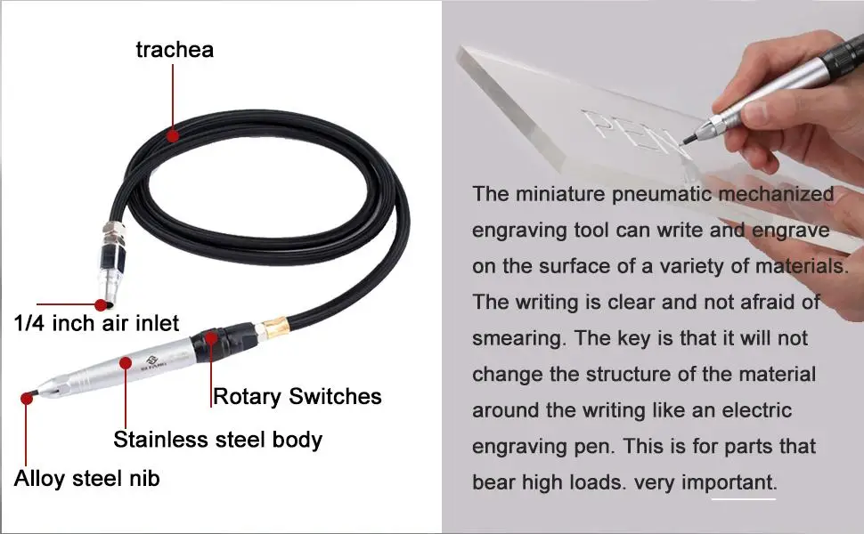 Air Bleistift Gravur Stift Pneumatische Stifte Die Grinder Kit Scribe Hammer Gravur Schriftzug Tool Scribe Schlauch – Detail 3